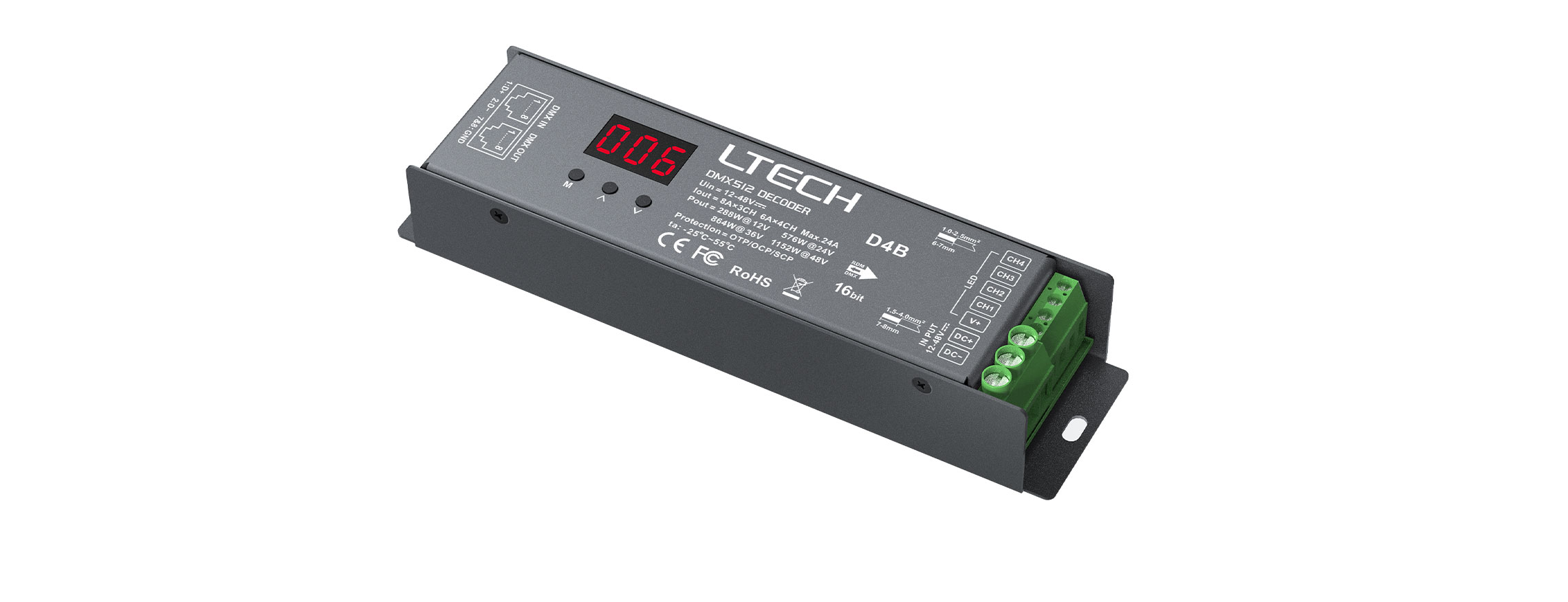 4路 DMX/RDM恒壓解碼器 D4B（RJ45 DMX信號(hào)端口）