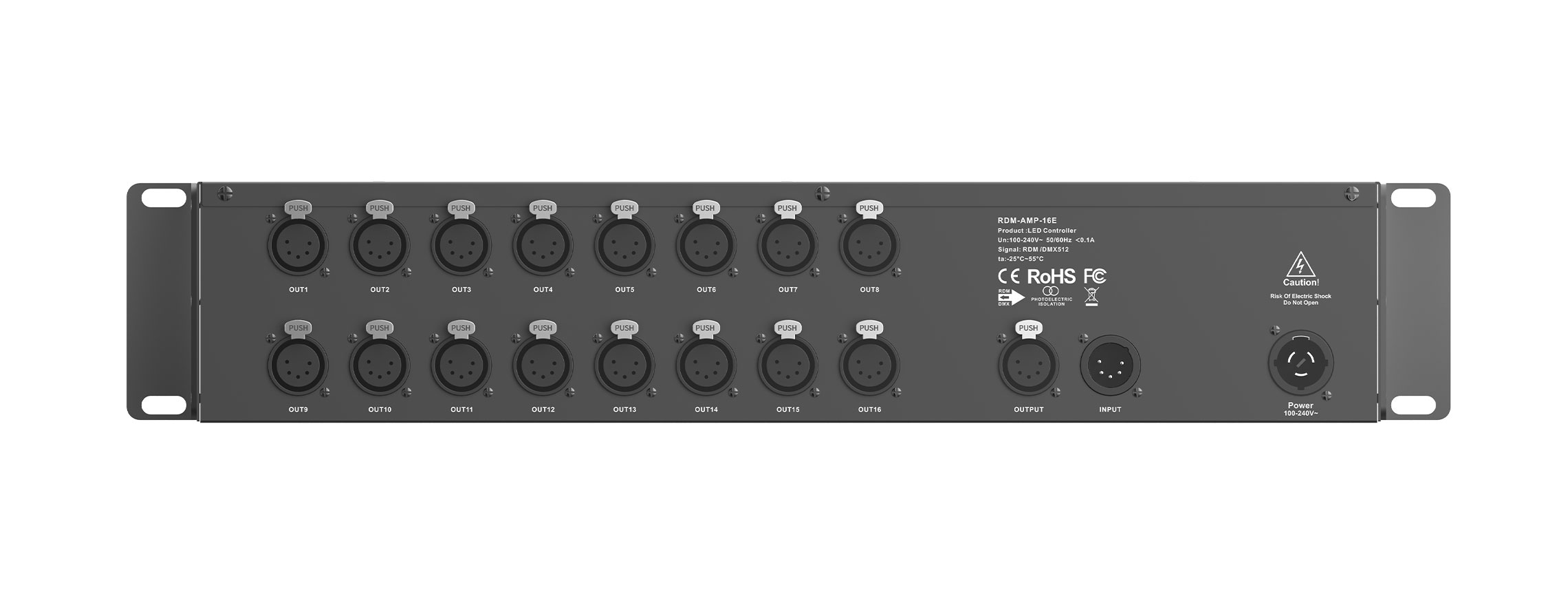 DMX/RDM信號放大分配器 RDM-AMP-16E（NEUTRIK五芯卡儂插頭）