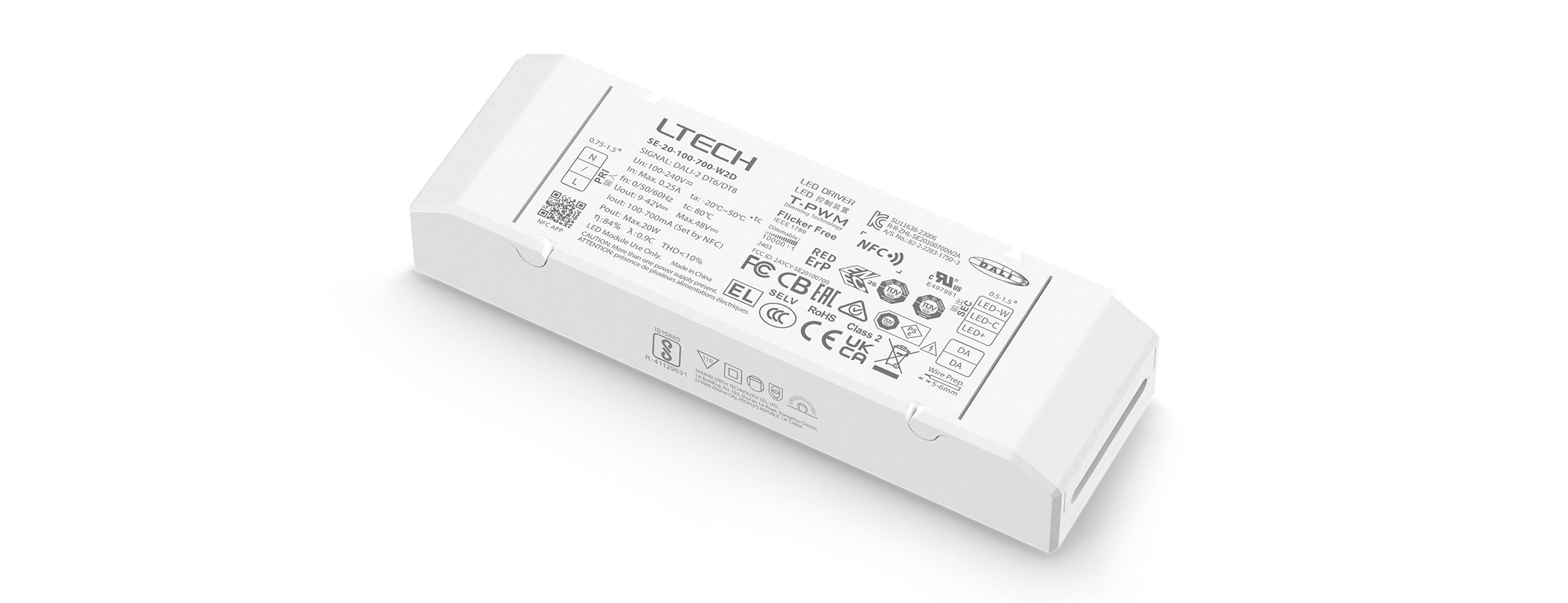 20W 100-700mA NFC可編程DALI-2色溫電源 SE-20-100-700-W2D
