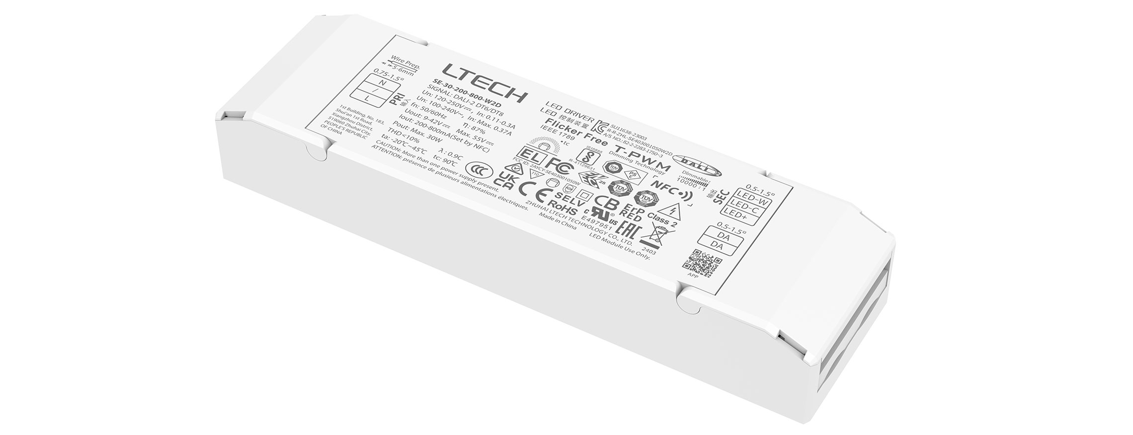 30W 200-800mA NFC可編程DALI色溫電源 SE-30-200-800-W2D