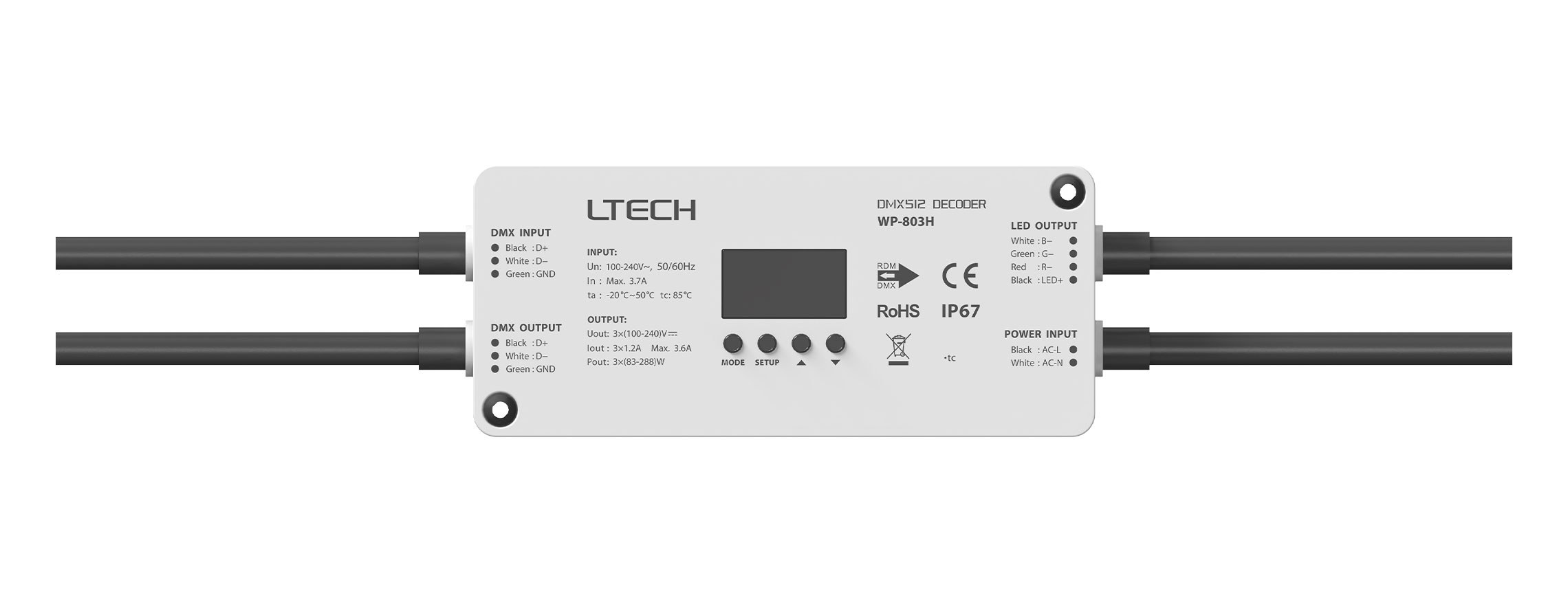 3路 防水DMX/RDM恒壓解碼器 WP-803H（高壓燈帶）