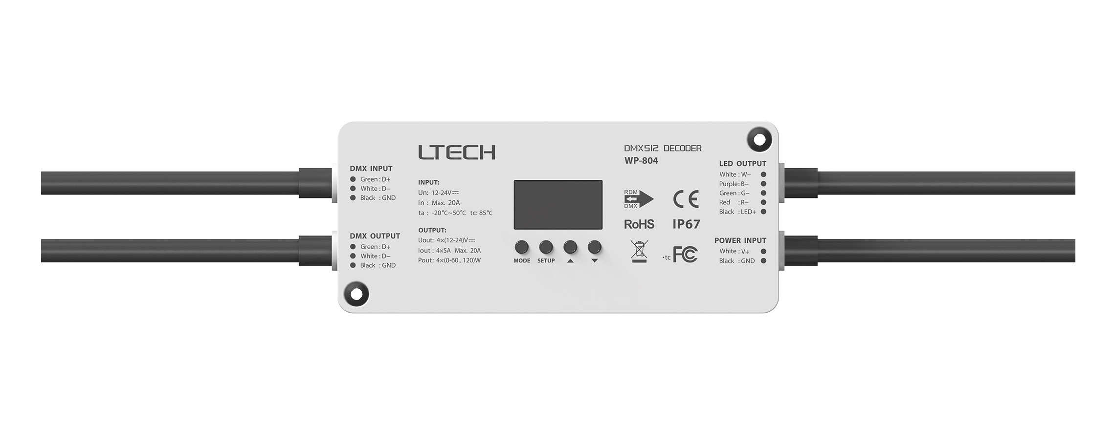 4路 防水DMX/RDM恒壓解碼器 WP-804（低壓燈帶）