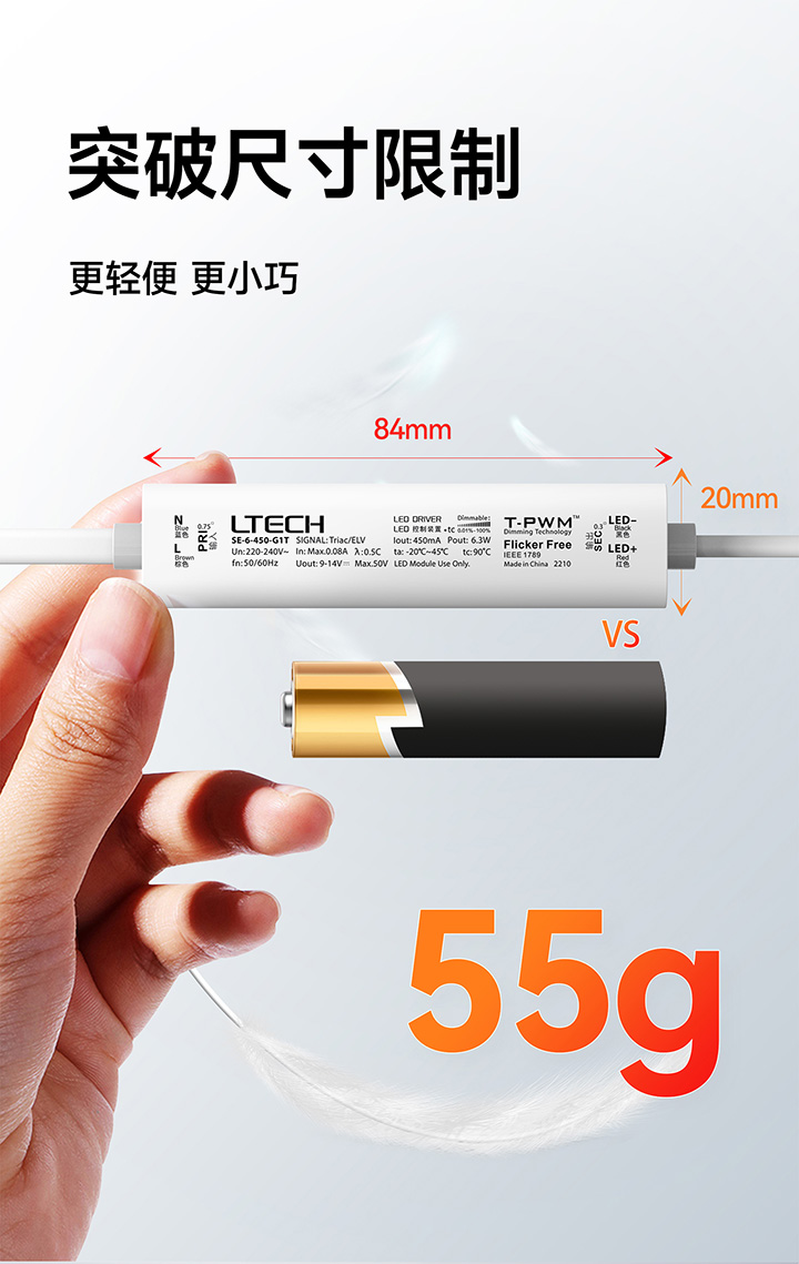 超輕巧智能調(diào)光電源-超小體積對比圖