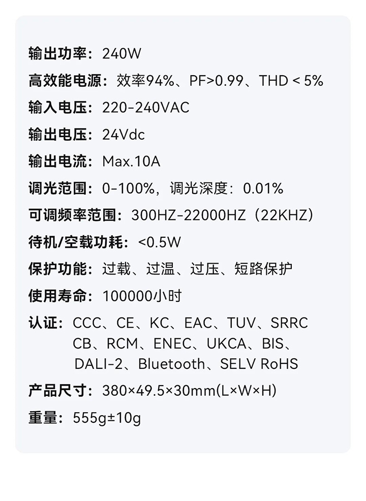 雷特240W大功率NFC可編程智能電源-產(chǎn)品詳細(xì)參數(shù)圖