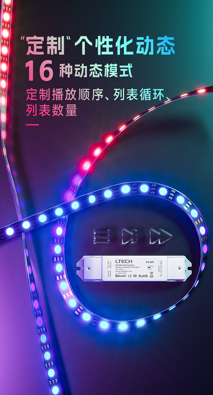 藍牙LED幻彩燈帶控制器-16種動態(tài)模式